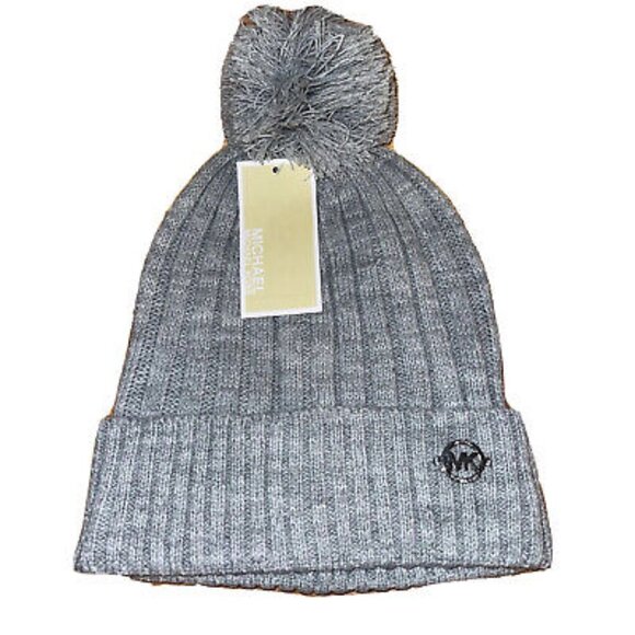 Michael Kors MK Light Gray Pom Beanie Hat One Size New - Picture 1 of 3